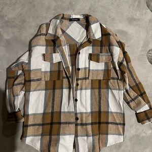 Plaid Flannel Jacket - Brown and White